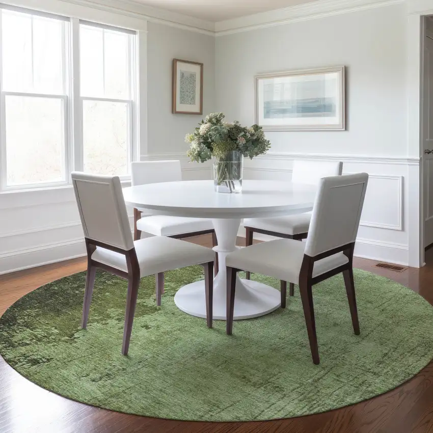 8' Artichoke Green And Olive Green Round Abstract Washable Indoor Outdoor Area Rug Photo 6