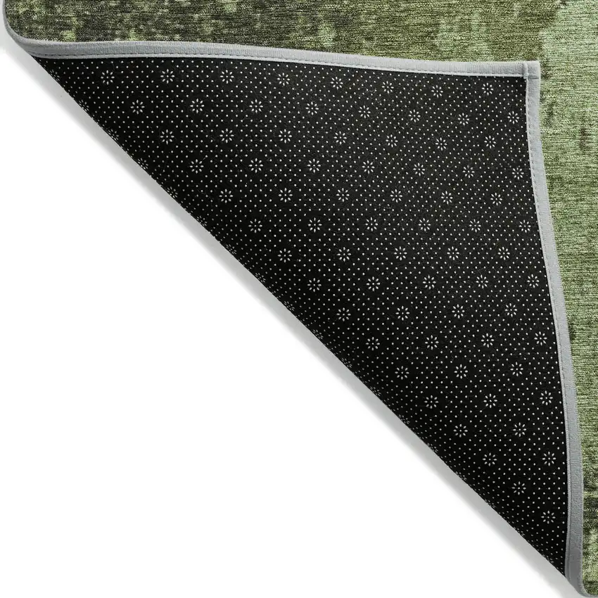 8' Artichoke Green And Olive Green Round Abstract Washable Indoor Outdoor Area Rug Photo 9