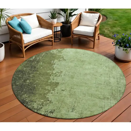 8' Artichoke Green And Olive Green Round Abstract Washable Indoor Outdoor Area Rug Photo 2