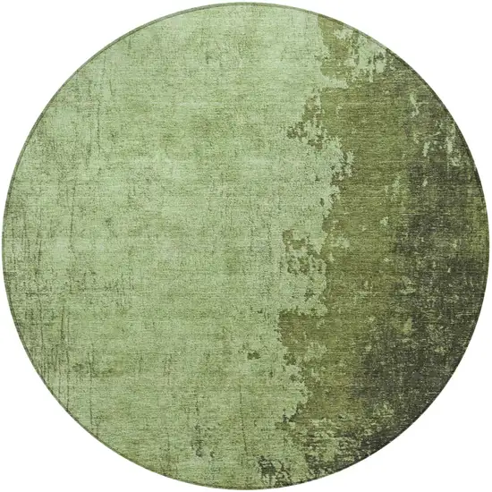 8' Artichoke Green And Olive Green Round Abstract Washable Indoor Outdoor Area Rug Photo 3