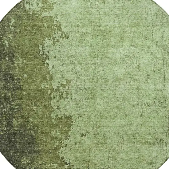 8' Artichoke Green And Olive Green Round Abstract Washable Indoor Outdoor Area Rug Photo 8