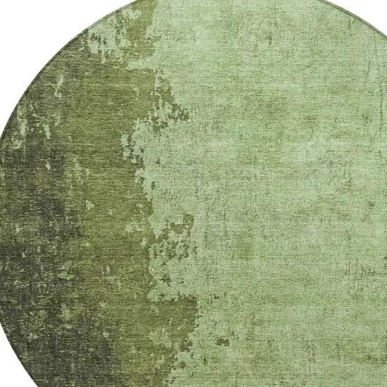 8' Artichoke Green And Olive Green Round Abstract Washable Indoor Outdoor Area Rug Photo 4