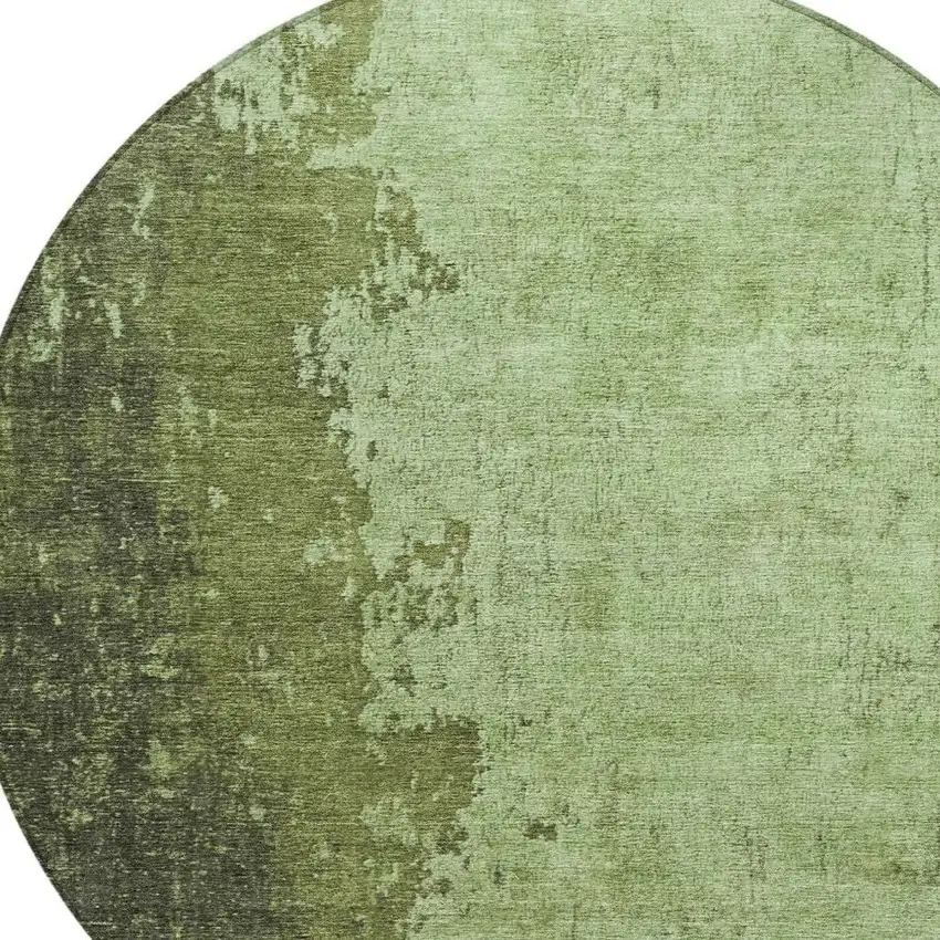 8' Artichoke Green And Olive Green Round Abstract Washable Indoor Outdoor Area Rug Photo 4