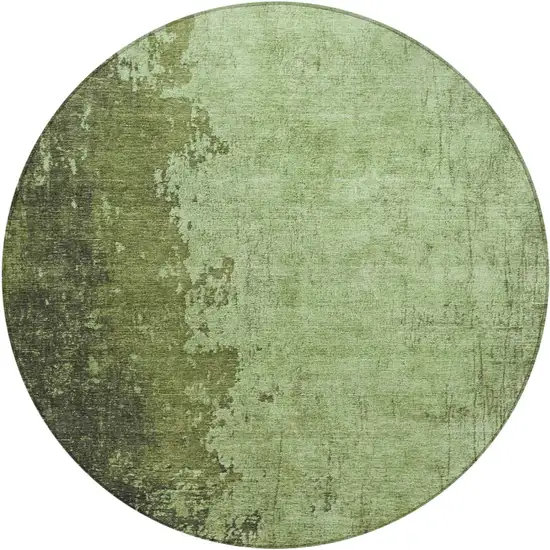 8' Artichoke Green And Olive Green Round Abstract Washable Indoor Outdoor Area Rug Photo 1