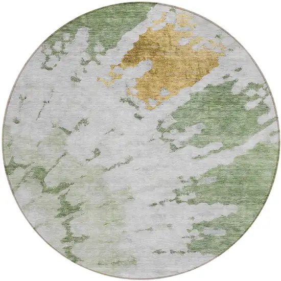 8' Artichoke Green And Olive Green Round Abstract Washable Indoor Outdoor Area Rug Photo 2