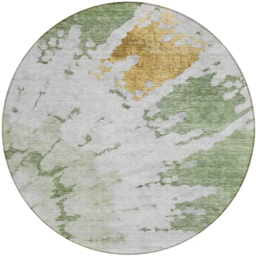 8' Artichoke Green And Olive Green Round Abstract Washable Indoor Outdoor Area Rug Photo 2