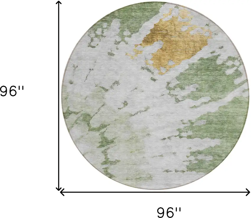 8' Artichoke Green And Olive Green Round Abstract Washable Indoor Outdoor Area Rug Photo 3