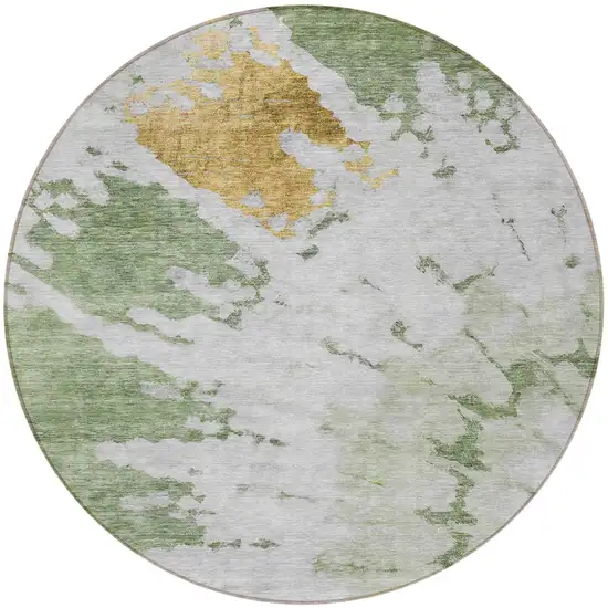 8' Artichoke Green And Olive Green Round Abstract Washable Indoor Outdoor Area Rug Photo 5