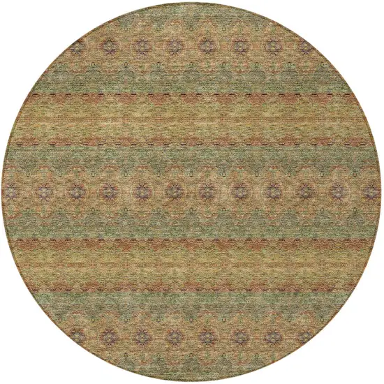 8' Artichoke Green And Olive Green Round Floral Medallion Washable Indoor Outdoor Area Rug Photo 5
