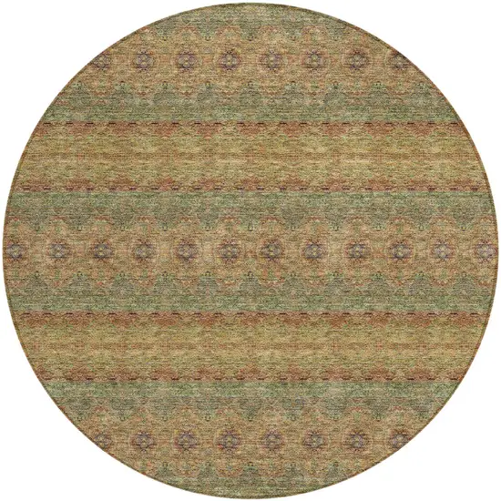 8' Artichoke Green And Olive Green Round Floral Medallion Washable Indoor Outdoor Area Rug Photo 2