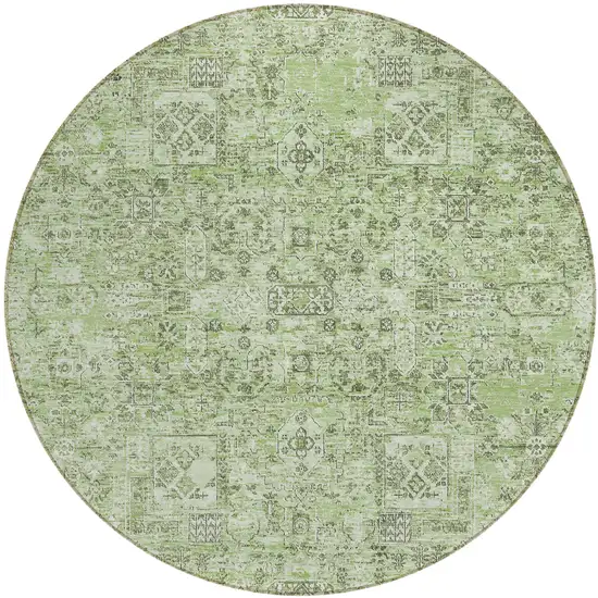 8' Artichoke Green And Olive Green Round Floral Washable Indoor Outdoor Area Rug Photo 2