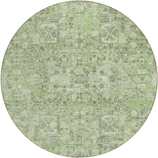 8' Artichoke Green And Olive Green Round Floral Washable Indoor Outdoor Area Rug Photo 2