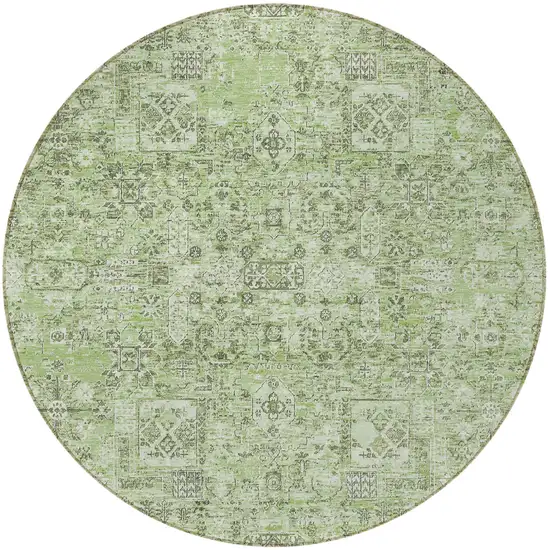 8' Artichoke Green And Olive Green Round Floral Washable Indoor Outdoor Area Rug Photo 5