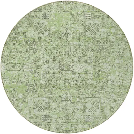 8' Artichoke Green And Olive Green Round Floral Washable Indoor Outdoor Area Rug Photo 5
