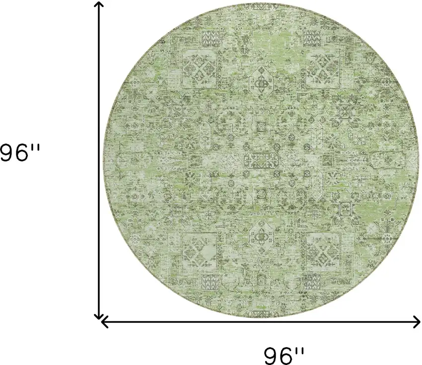 8' Artichoke Green And Olive Green Round Floral Washable Indoor Outdoor Area Rug Photo 3
