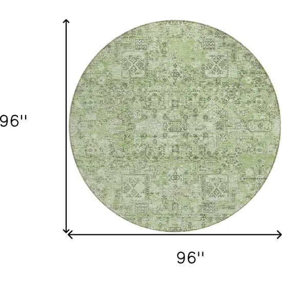 8' Artichoke Green And Olive Green Round Floral Washable Indoor Outdoor Area Rug Photo 3