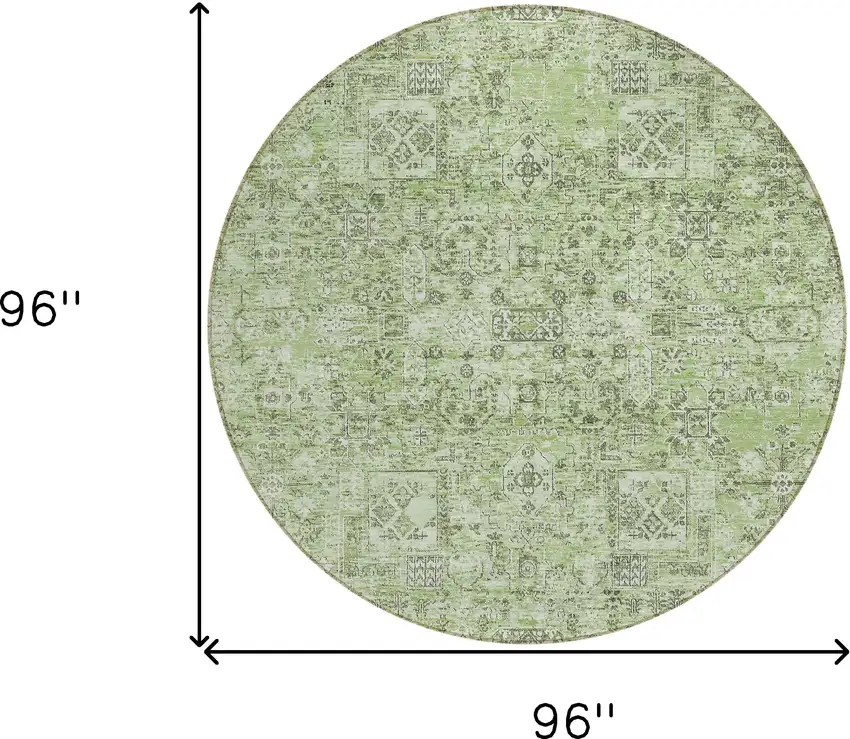8' Artichoke Green And Olive Green Round Floral Washable Indoor Outdoor Area Rug Photo 3