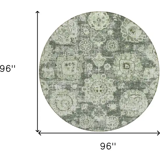 8' Artichoke Green And Olive Green Round Floral Washable Indoor Outdoor Area Rug Photo 8
