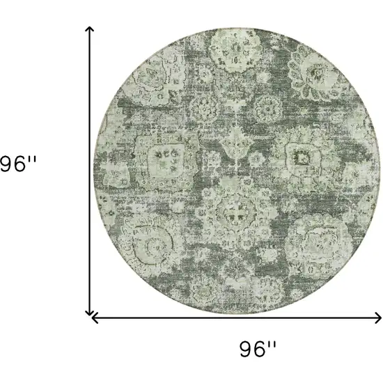 8' Artichoke Green And Olive Green Round Floral Washable Indoor Outdoor Area Rug Photo 8