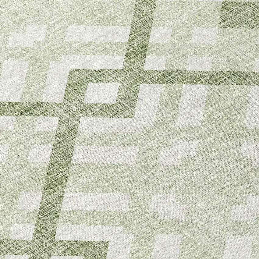 8' Artichoke Green And Olive Green Round Geometric Washable Indoor Outdoor Area Rug Photo 4