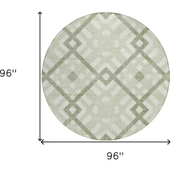 8' Artichoke Green And Olive Green Round Geometric Washable Indoor Outdoor Area Rug Photo 3