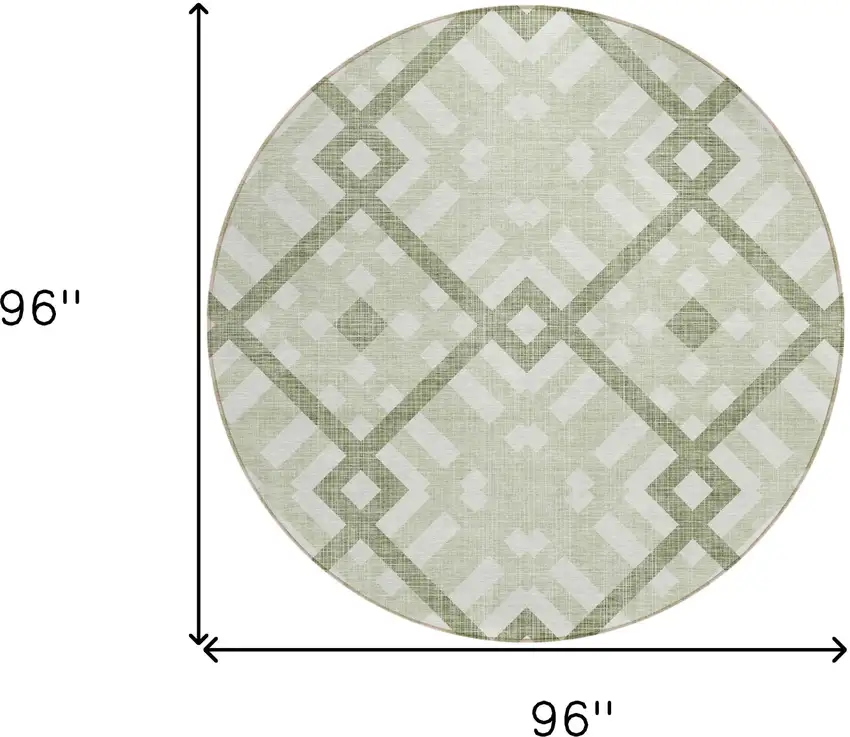 8' Artichoke Green And Olive Green Round Geometric Washable Indoor Outdoor Area Rug Photo 3