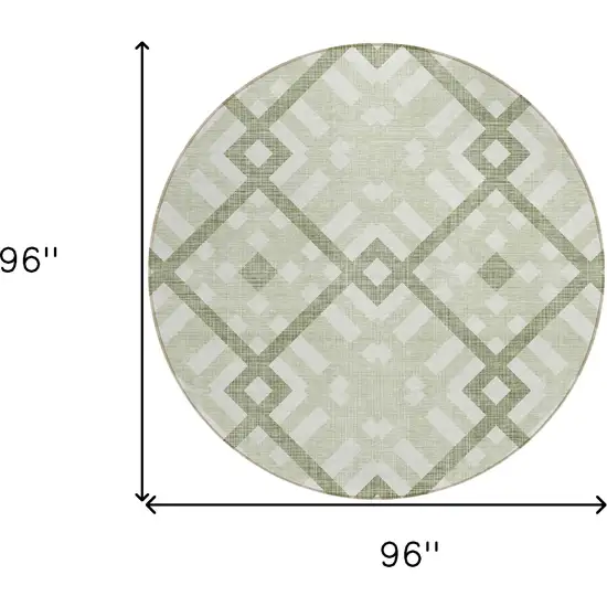8' Artichoke Green And Olive Green Round Geometric Washable Indoor Outdoor Area Rug Photo 3