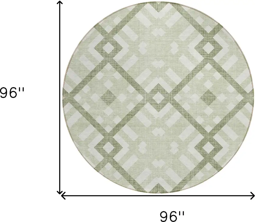 8' Artichoke Green And Olive Green Round Geometric Washable Indoor Outdoor Area Rug Photo 3