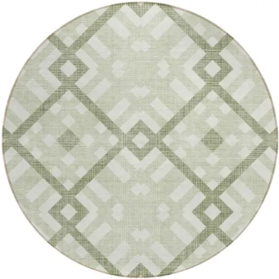 8' Artichoke Green And Olive Green Round Geometric Washable Indoor Outdoor Area Rug Photo 2