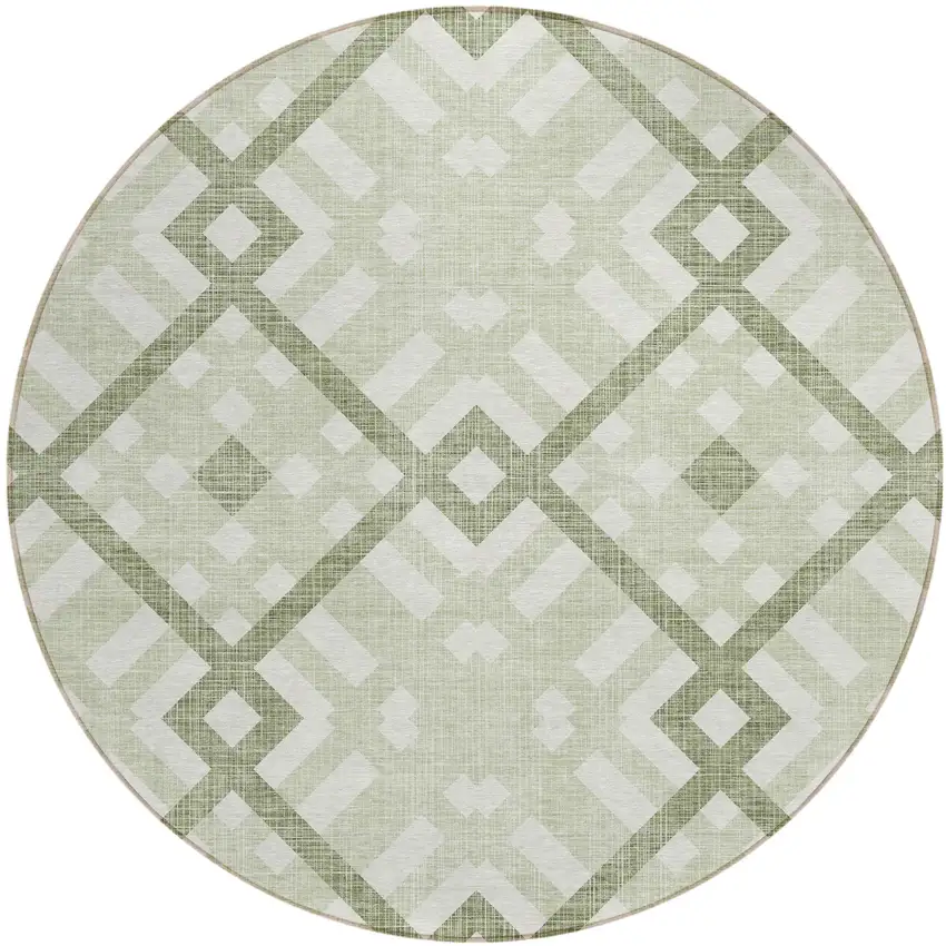 8' Artichoke Green And Olive Green Round Geometric Washable Indoor Outdoor Area Rug Photo 2