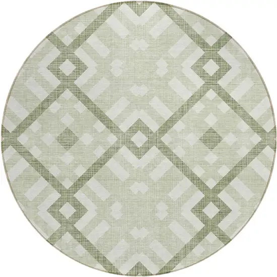 8' Artichoke Green And Olive Green Round Geometric Washable Indoor Outdoor Area Rug Photo 2