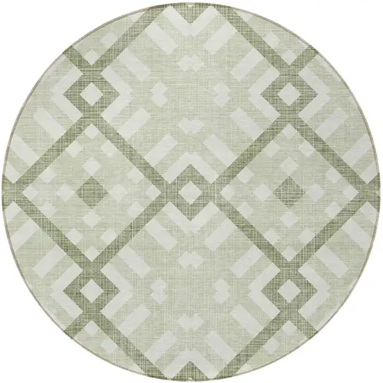 8' Artichoke Green And Olive Green Round Geometric Washable Indoor Outdoor Area Rug Photo 5