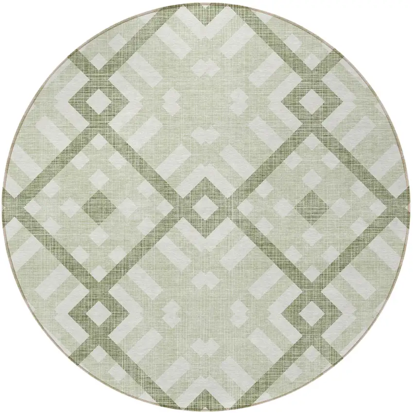 8' Artichoke Green And Olive Green Round Geometric Washable Indoor Outdoor Area Rug Photo 5