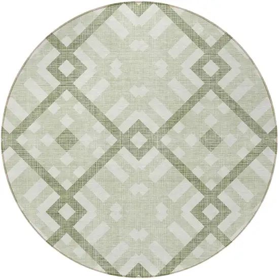 8' Artichoke Green And Olive Green Round Geometric Washable Indoor Outdoor Area Rug Photo 5