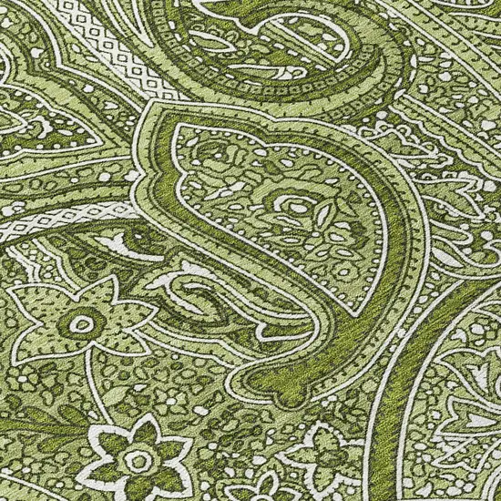 8' Artichoke Green And Olive Green Round Paisley Washable Indoor Outdoor Area Rug Photo 7