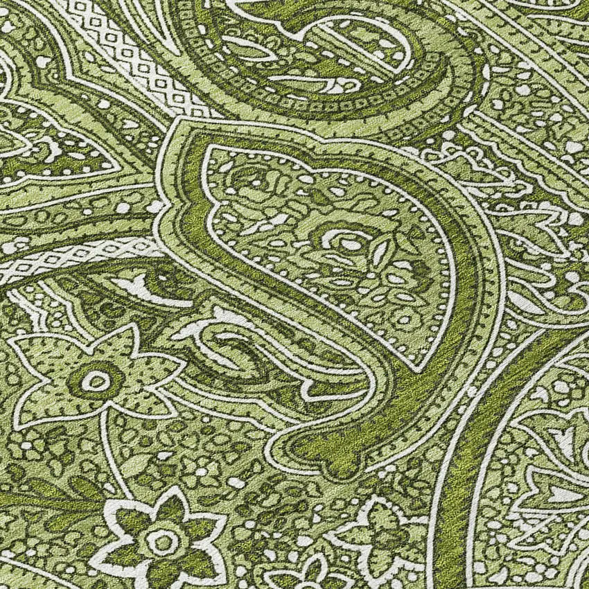 8' Artichoke Green And Olive Green Round Paisley Washable Indoor Outdoor Area Rug Photo 7