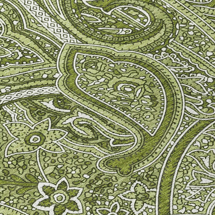 8' Artichoke Green And Olive Green Round Paisley Washable Indoor Outdoor Area Rug Photo 7