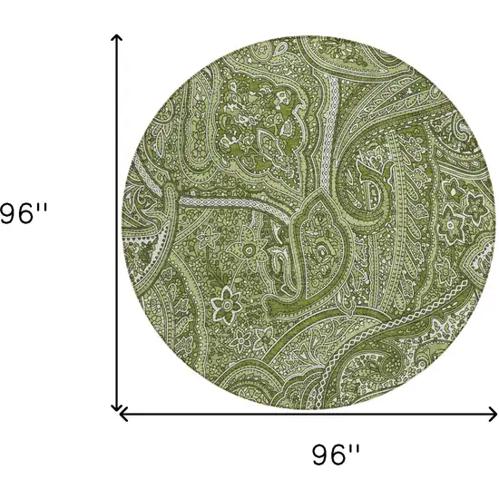 8' Artichoke Green And Olive Green Round Paisley Washable Indoor Outdoor Area Rug Photo 3