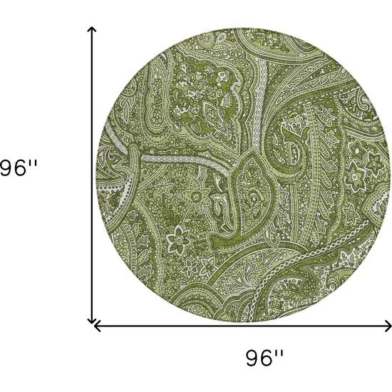 8' Artichoke Green And Olive Green Round Paisley Washable Indoor Outdoor Area Rug Photo 3