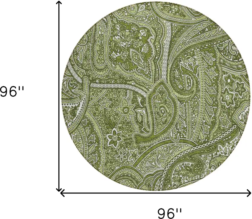 8' Artichoke Green And Olive Green Round Paisley Washable Indoor Outdoor Area Rug Photo 3