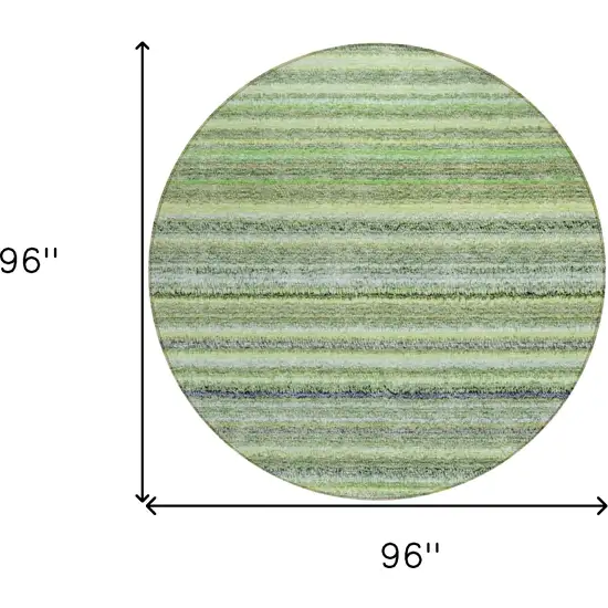 8' Artichoke Green And Olive Green Round Striped Washable Indoor Outdoor Area Rug Photo 3
