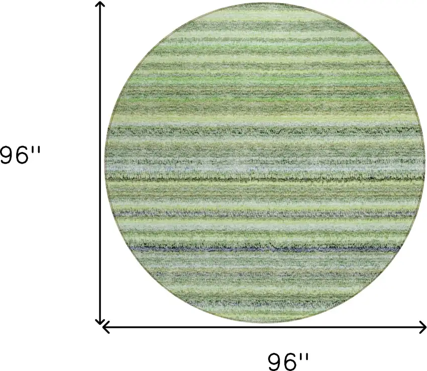 8' Artichoke Green And Olive Green Round Striped Washable Indoor Outdoor Area Rug Photo 3