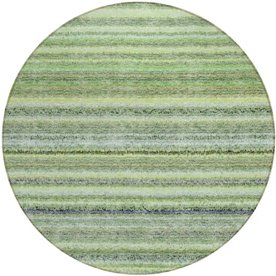 8' Artichoke Green And Olive Green Round Striped Washable Indoor Outdoor Area Rug Photo 2