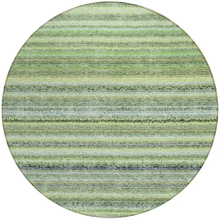 8' Artichoke Green And Olive Green Round Striped Washable Indoor Outdoor Area Rug Photo 2