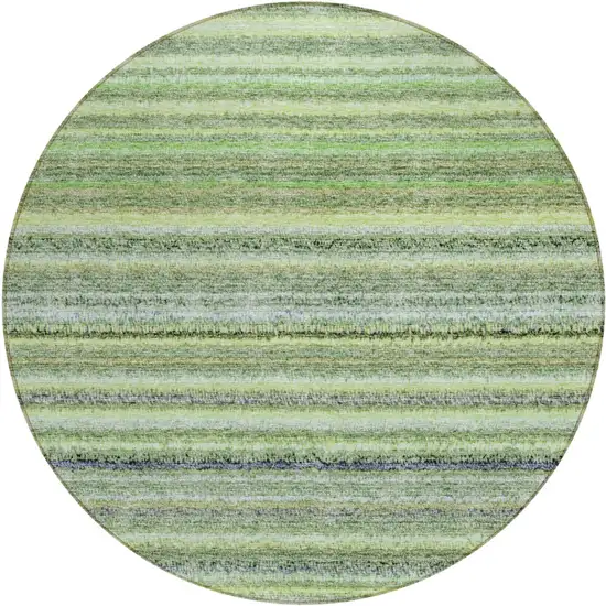 8' Artichoke Green And Olive Green Round Striped Washable Indoor Outdoor Area Rug Photo 2