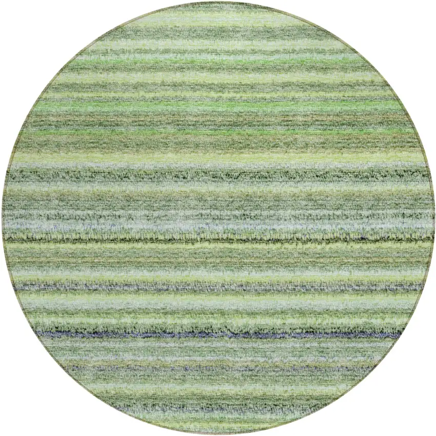 8' Artichoke Green And Olive Green Round Striped Washable Indoor Outdoor Area Rug Photo 2