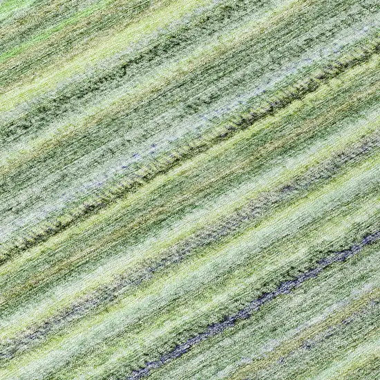 8' Artichoke Green And Olive Green Round Striped Washable Indoor Outdoor Area Rug Photo 7
