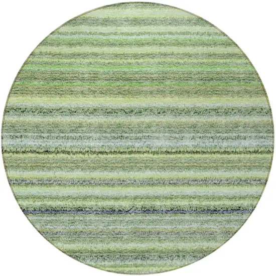 8' Artichoke Green And Olive Green Round Striped Washable Indoor Outdoor Area Rug Photo 4