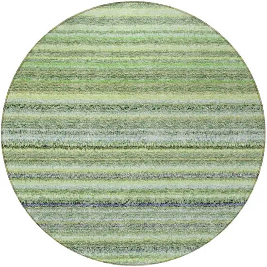 8' Artichoke Green And Olive Green Round Striped Washable Indoor Outdoor Area Rug Photo 4
