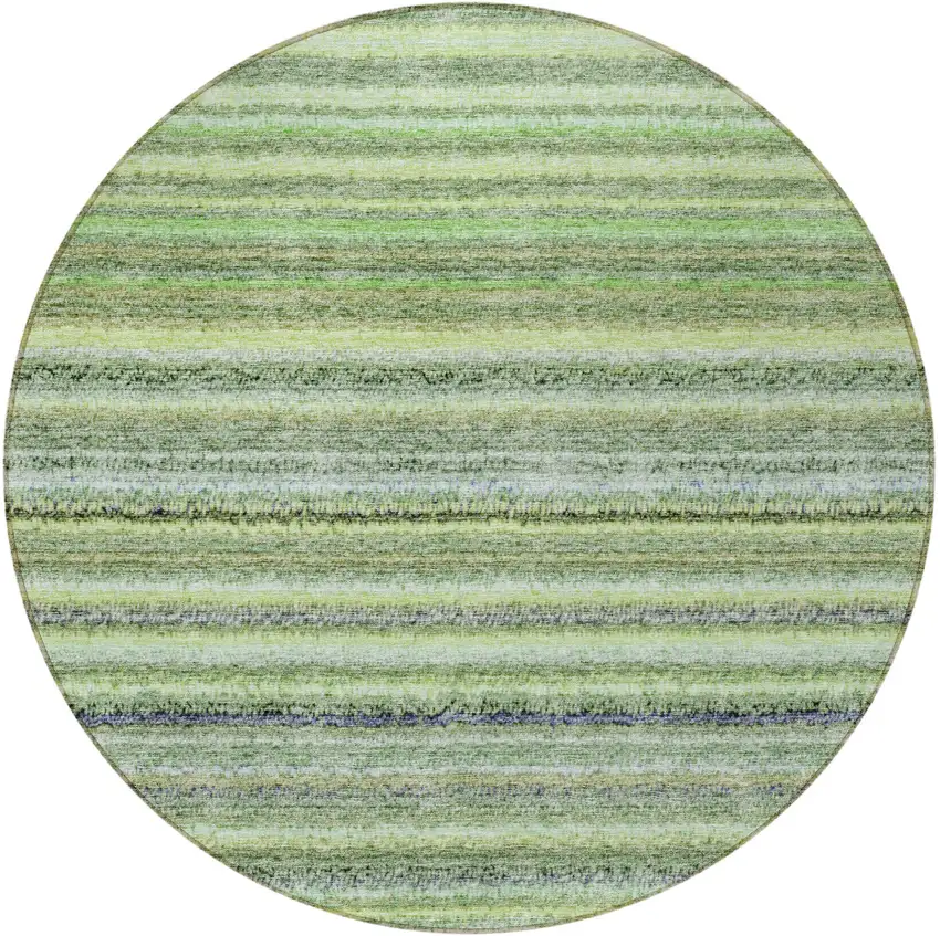 8' Artichoke Green And Olive Green Round Striped Washable Indoor Outdoor Area Rug Photo 4
